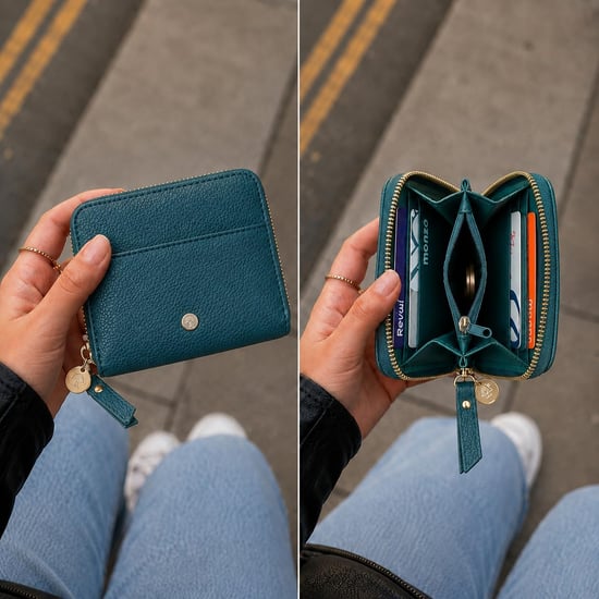 Women’s Small RFID Zip Around Purse, Card Coin Wallet in Teal - Image 2