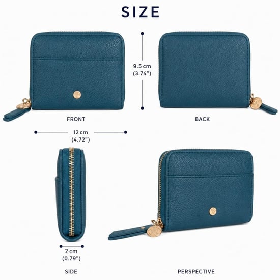 Women’s Small RFID Zip Around Purse, Card Coin Wallet in Teal - Image 3