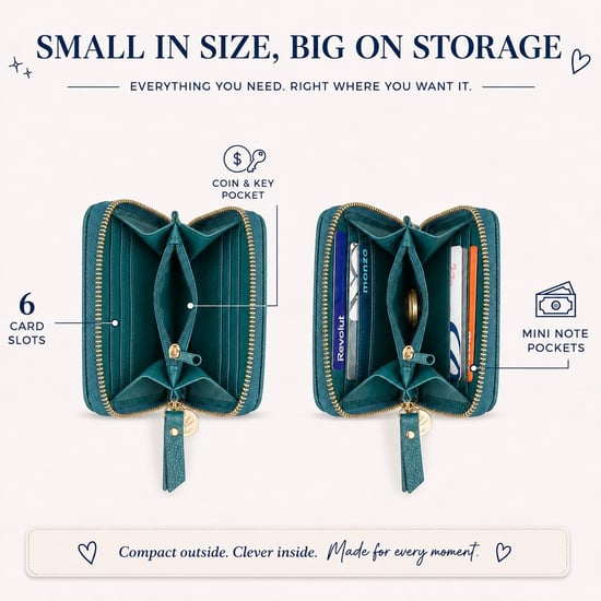 Women’s Small RFID Zip Around Purse, Card Coin Wallet in Teal - Image 4