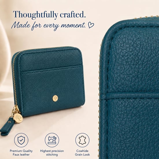 Women’s Small RFID Zip Around Purse, Card Coin Wallet in Teal - Image 5