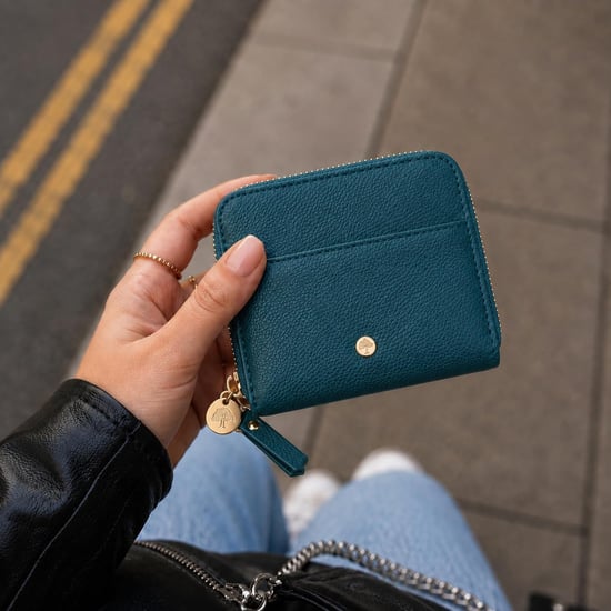 Women’s Small RFID Zip Around Purse, Card Coin Wallet in Teal - Image 6