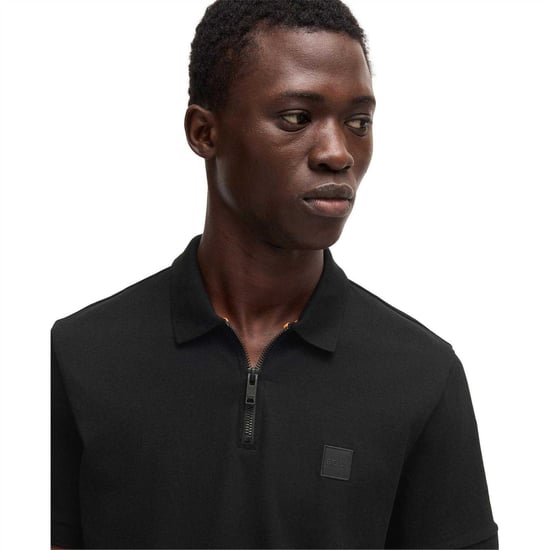 Boss Polo met kwartrits en logo voor heren (Zwart) - Image 3