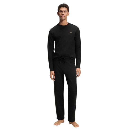 Hugo Heren Waffle Brei Lange Mouwen Shirt (Zwart) - Image 3