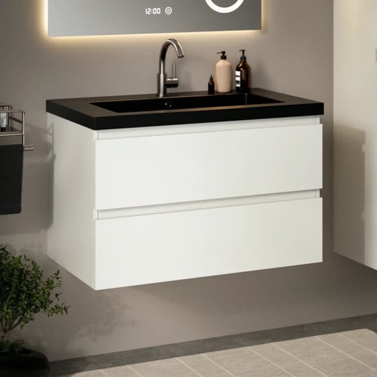 Mirlux Badkamermeubelset paris 80cm wit wastafel zwart - Image 5