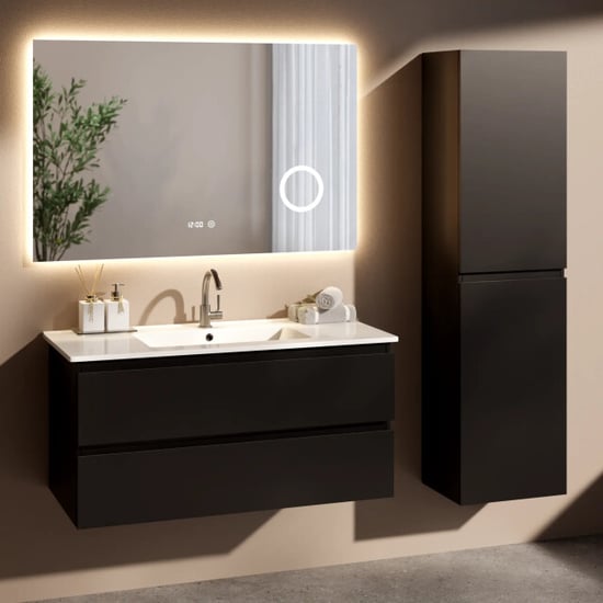 Mirlux Badkamermeubelset liora 100cm zwart wastafel wit - Image 1