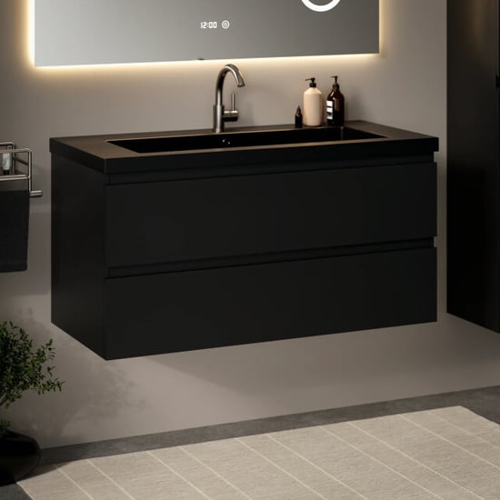 Mirlux Badkamermeubel set novara 100cm mat zwart wastafel zwart - Image 5