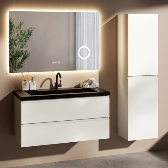Mirlux Badkamermeubelset paris 100cm wit wastafel zwart - Image 1