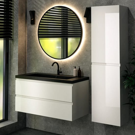 Mirlux Badkamermeubelset paris 100cm wit wastafel zwart - Image 3
