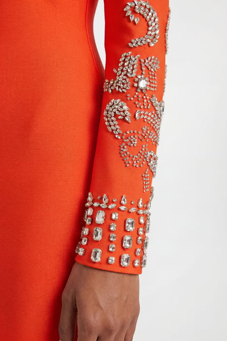 Figure Form Bandage Knit Embellished Wide Sleeve Midi Dress - Image 3
