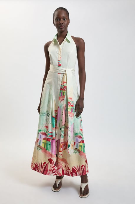 Scenic Print Cotton Sateen Shirt Dress - Image 1