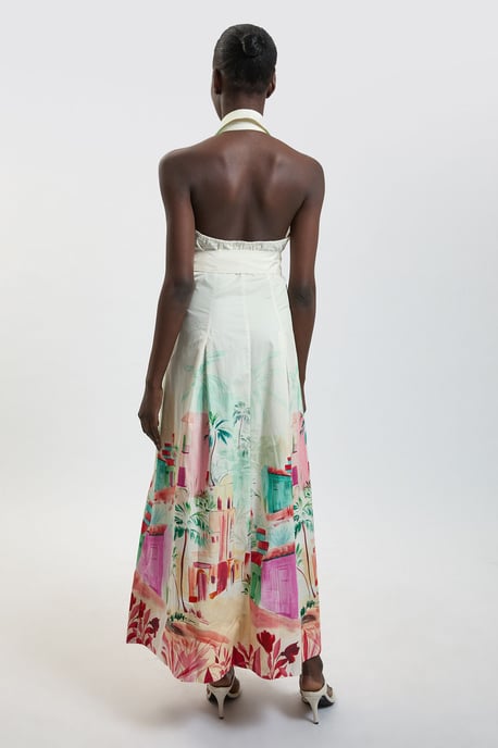 Scenic Print Cotton Sateen Shirt Dress - Image 3