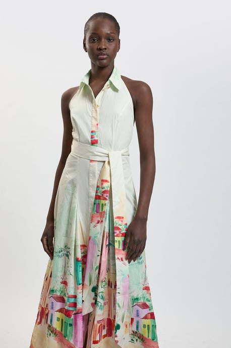 Scenic Print Cotton Sateen Shirt Dress - Image 4