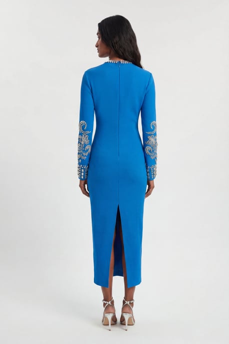 Figure Form Bandage Knit Embellished Wide Sleeve Midi Dress - Image 2