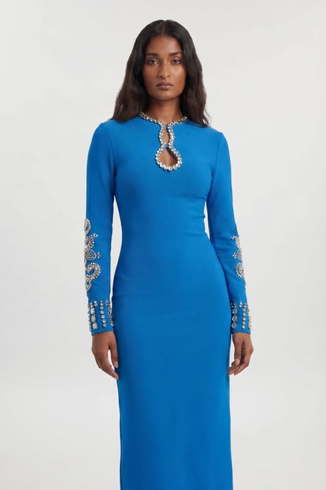 Figure Form Bandage Knit Embellished Wide Sleeve Midi Dress - Image 4