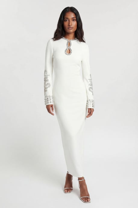 Figure Form Bandage Knit Embellished Wide Sleeve Midi Dress - Image 1