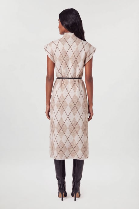 Studded Argyle Wool Blend Cosy Knit Belted Midi Dress - Image 2