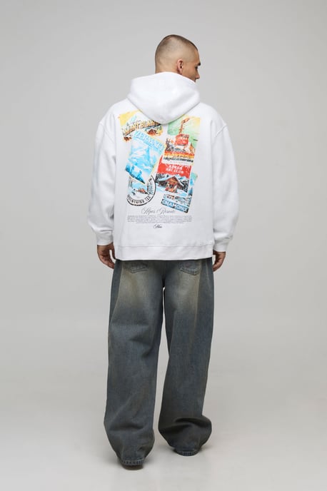White Oversized Ski Postcard Printed Heavyweight Hoodie - Image 2