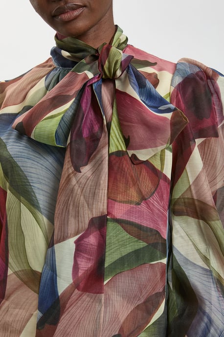 Petal Print Organza Pussybow Blouse - Image 2
