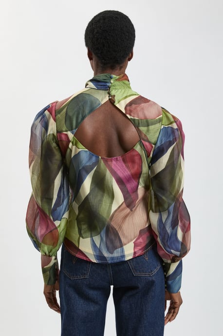 Petal Print Organza Pussybow Blouse - Image 4