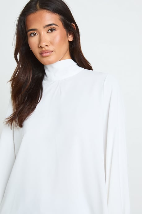 High Neck Balloon Sleeve Blouse - Image 3