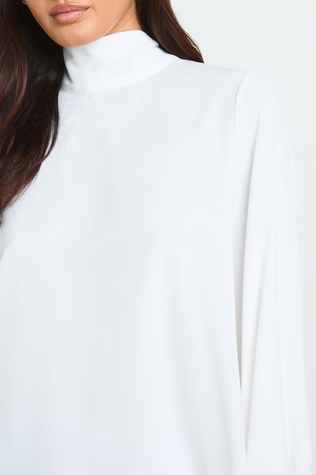 High Neck Balloon Sleeve Blouse - Image 4