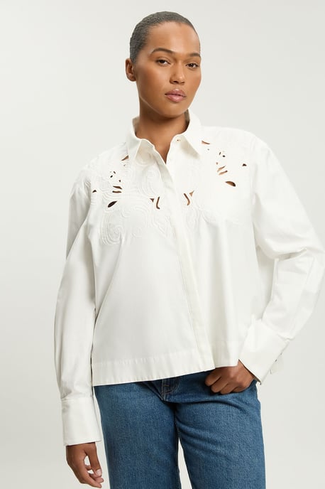Plus Size Cotton Poplin Cutwork Shirt - Image 1