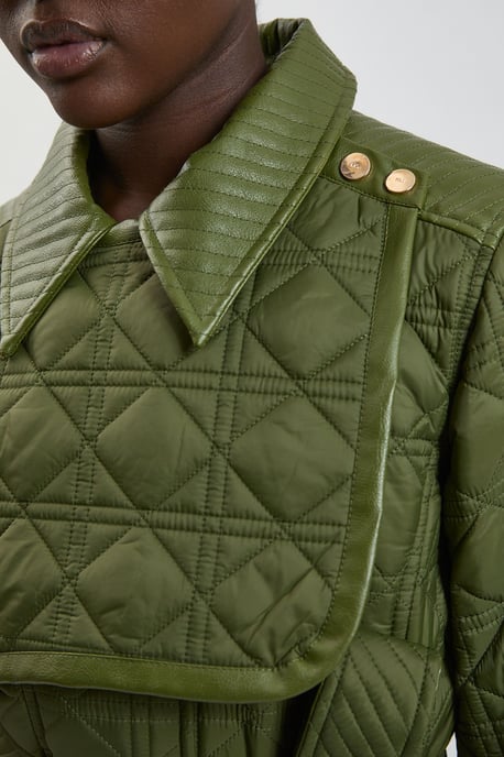 Quilted & PU Mix Belted Padded Midi Coat - Image 2