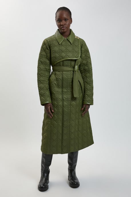 Quilted & PU Mix Belted Padded Midi Coat - Image 4