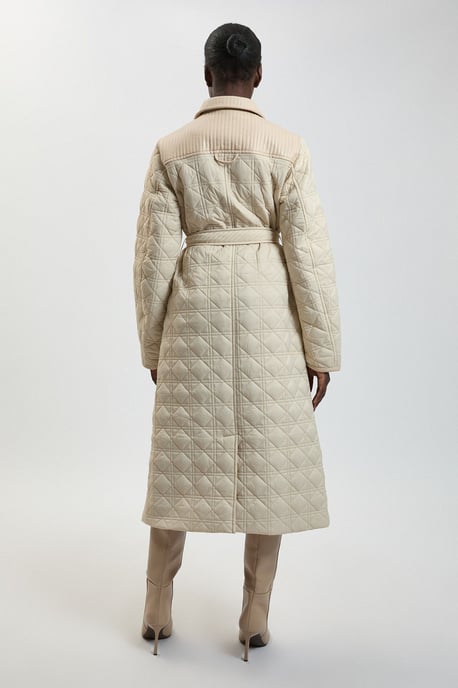 Quilted & PU Mix Belted Padded Midi Coat - Image 2