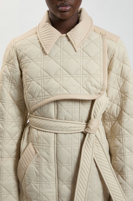 Quilted & PU Mix Belted Padded Midi Coat - Image 3