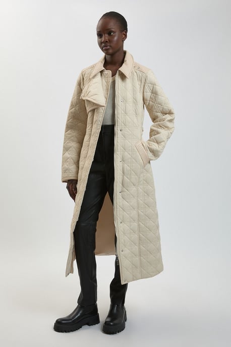 Quilted & PU Mix Belted Padded Midi Coat - Image 4