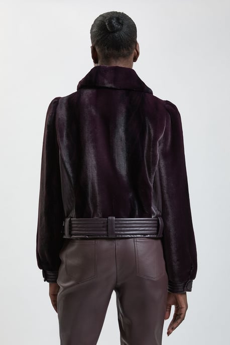 Faux Fur Pu Panelled Belted Cropped Jacket - Image 2