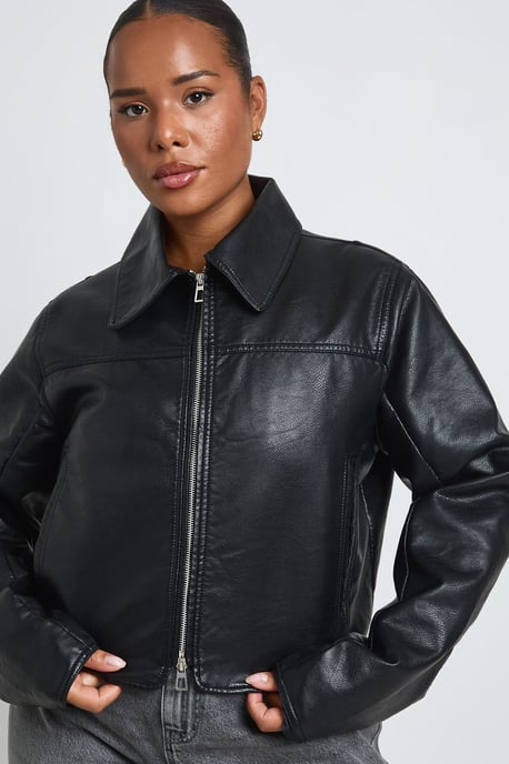 Plus Cinched Waist Faux Leather Jacket - Image 3