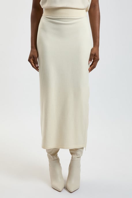 Wool Look Side Split Detail Knit Midi Skirt - Image 2