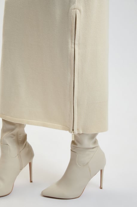 Wool Look Side Split Detail Knit Midi Skirt - Image 3