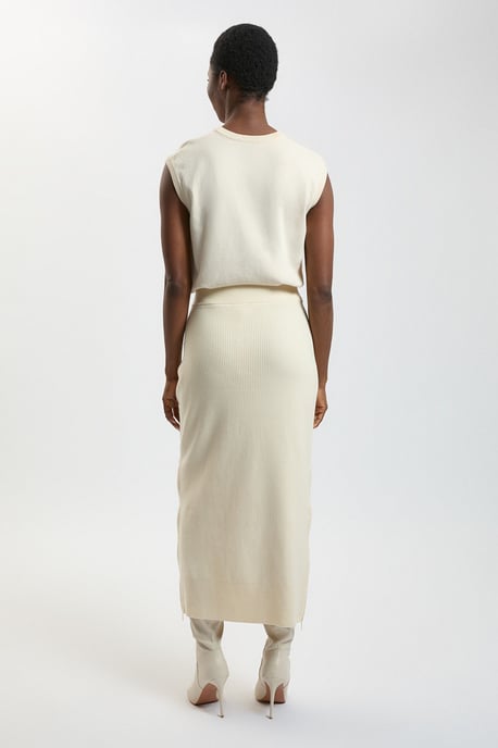 Wool Look Side Split Detail Knit Midi Skirt - Image 4