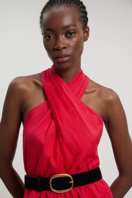 Viscose Linen Belted Halterneck Woven Jumpsuit - Image 4
