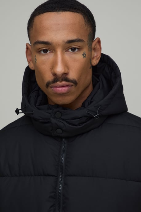 Regular Fit Longline Hooded Matte Puffer Jacket - Image 3