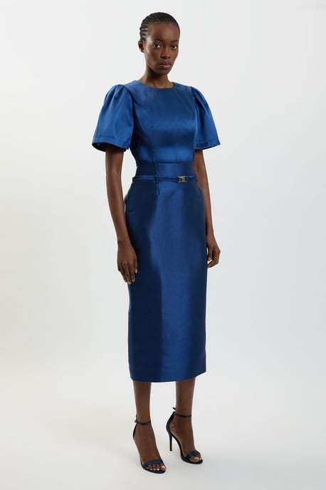 Satin Twill Belted Maxi Skirt - Image 1