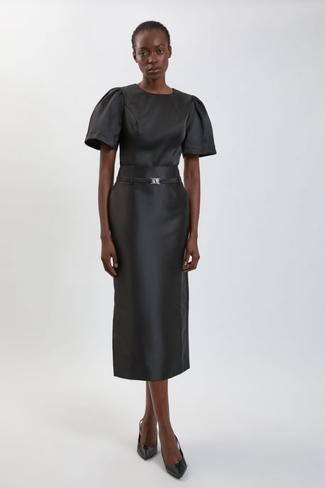 Satin Twill Belted Maxi Skirt - Image 1