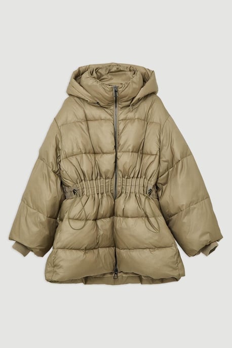 Quilted Drawstring Waist Hooded Rib Cuff Puffer Jacket - Image 4