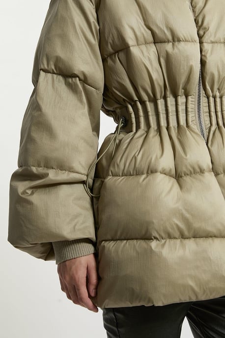 Quilted Drawstring Waist Hooded Rib Cuff Puffer Jacket - Image 5
