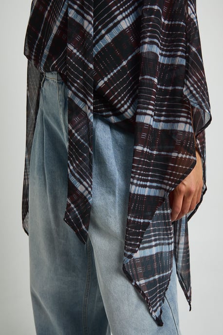 Chiffon Check Scarf Cape Blouse - Image 4