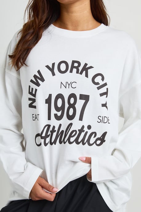 New York Printed Long Sleeve Oversized T-Shirt - Image 4