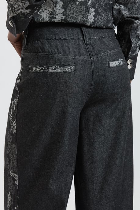 Denim & Jacquard Contrast Wide Leg Jean - Image 2