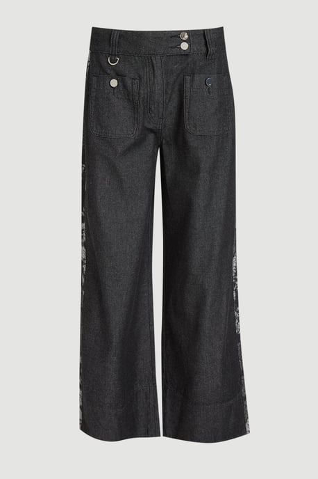 Denim & Jacquard Contrast Wide Leg Jean - Image 4