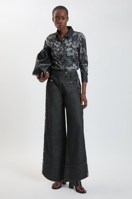 Denim & Jacquard Contrast Wide Leg Jean - Image 5