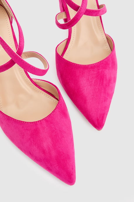 Wide Fit Treat Faux Suede Cross Strap Pointed Block Heel Court Shoes - Image 3