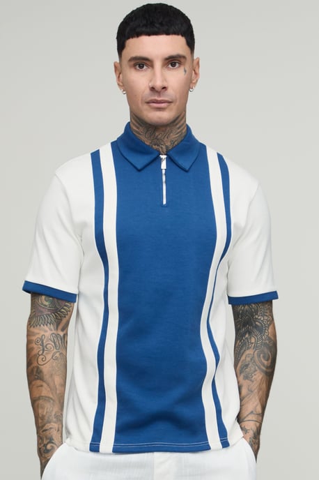 Tall Slim Panelled Zip Neck Interlock Polo - Image 1