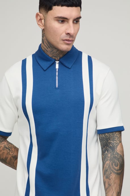 Tall Slim Panelled Zip Neck Interlock Polo - Image 3